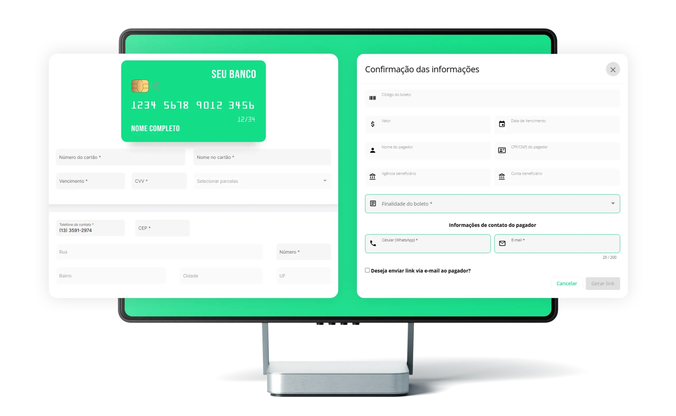 Tela de pagamento da Seg Pag para inquilinos com parcelamento no cartão